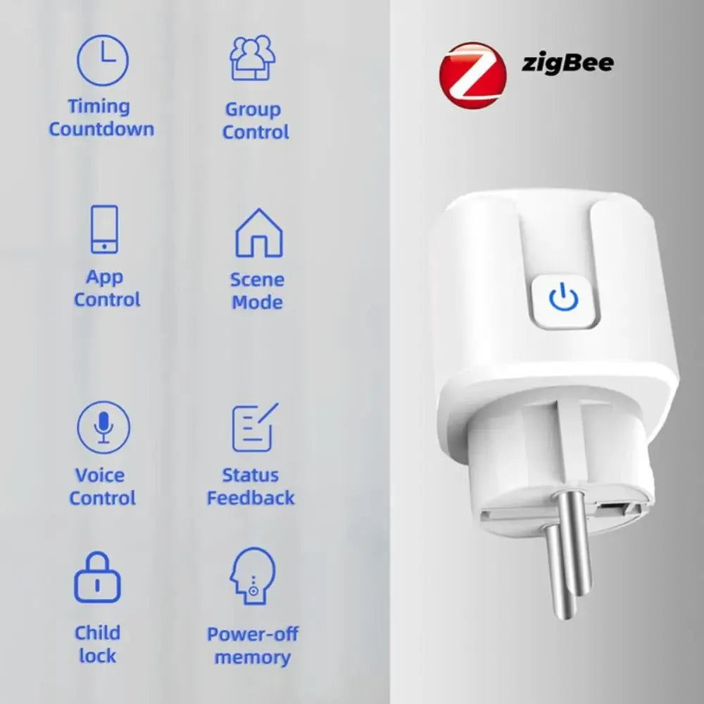 tuya Zigbee Smart Plug 20A EU Smart Socket With Power Monitoring Timing Function Voice Control Via Alexa Google Home Yandex