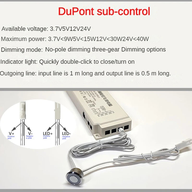 LED dimmer 5V12V 24V touch sensor control switch button control dual memory function LED strip bed wall cabinet stepless dimming