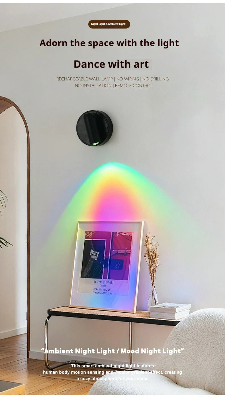 LED Light Magnetic Rechargeable Wall lamp Spotlight Atmosphere Light  No Punch Reading Light Touch Switch Dimmable Bedside Lamp