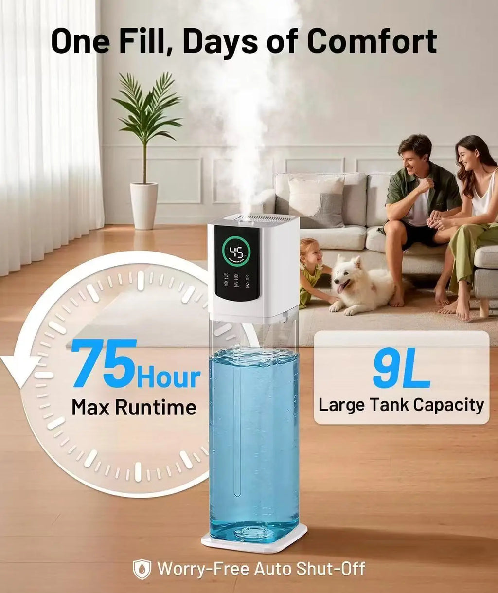 9L Smart Humidifier for Bedroom Ultrasonic Large Mist Air Humidifier Ultra-Quiet 28dB, Auto Shut-Off, Baby Safe White