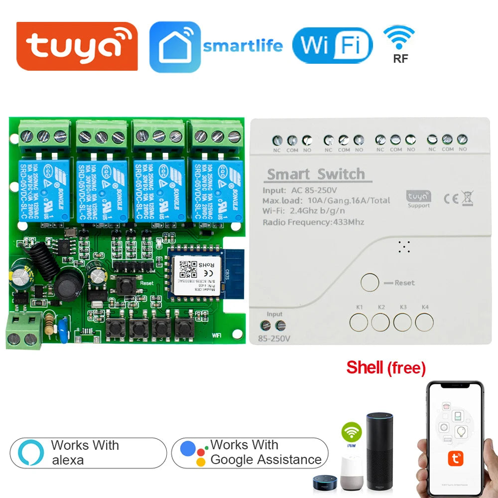 Tuya Smart Wifi Switch Module 12V 32V 220V RF 433 Radio Remote Control 1/2/4 Channels Relay for Alexa Google Home Smart Life