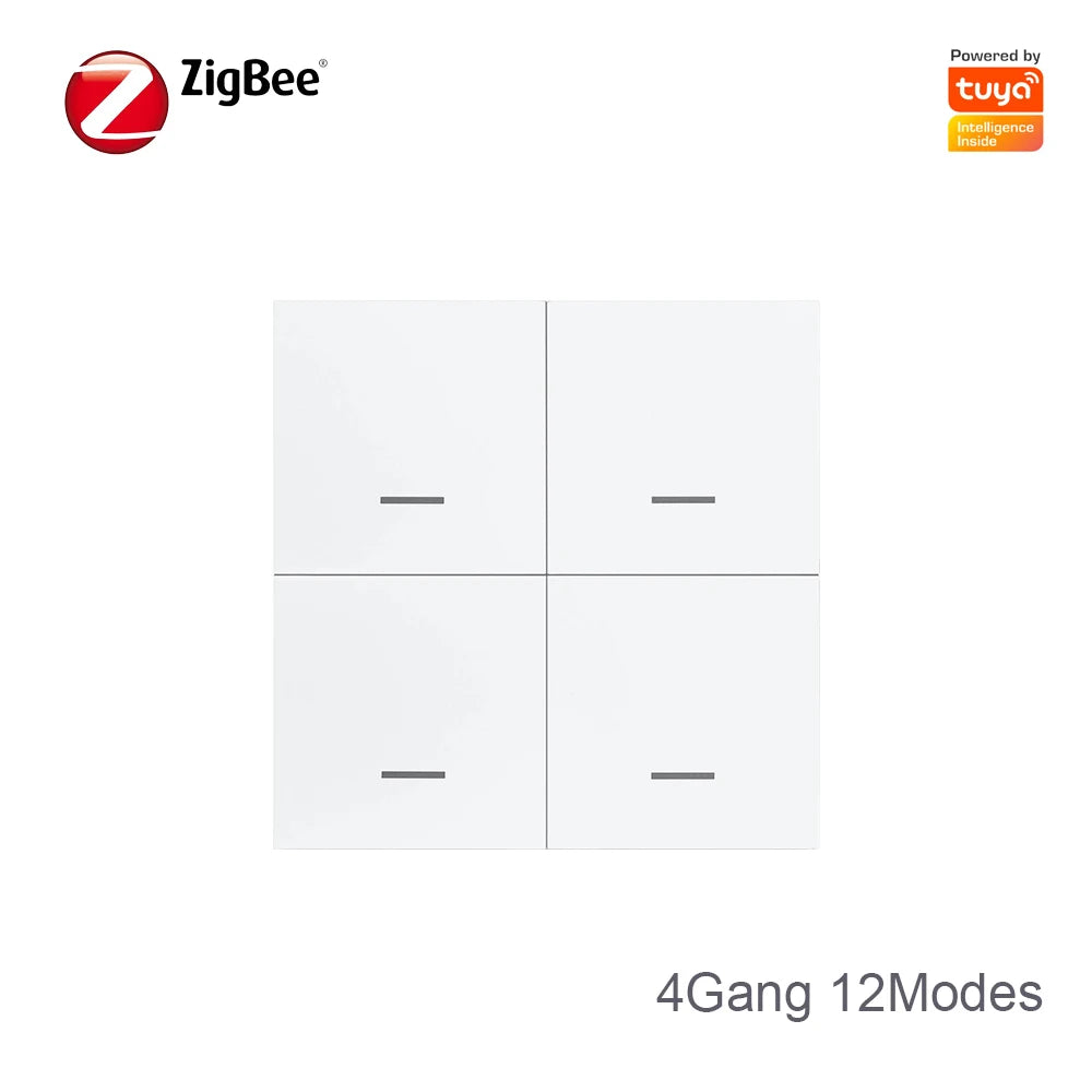 Tuya Zigbee Wireless Smart Scene Switch 4Gang 12 Modes Home Automatic Lighting Scene Button Controller Works with ZigBee Gateway