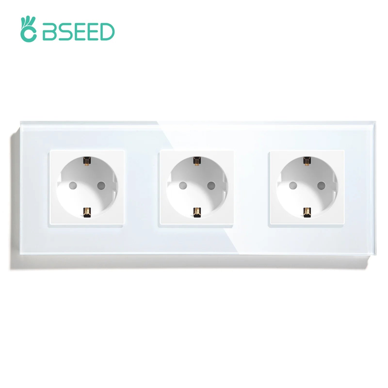 BSEED EU Standard Single Wall Socket Double Power Plugs With White Black Crystal Glass Panel Triple Outlets 16A 110V-250V