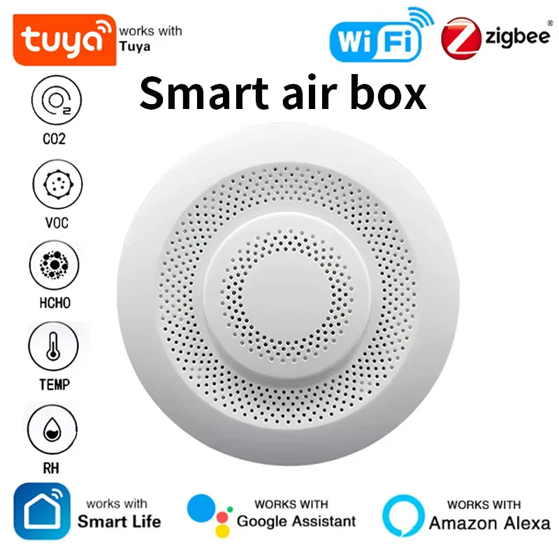 Tuya Smart Zigbee/WIFI Smart Airbox CO2 Formaldehyde VOC Detector Temperature Humidity Sensor 5in1 Airbox  Via Alexa Google Home