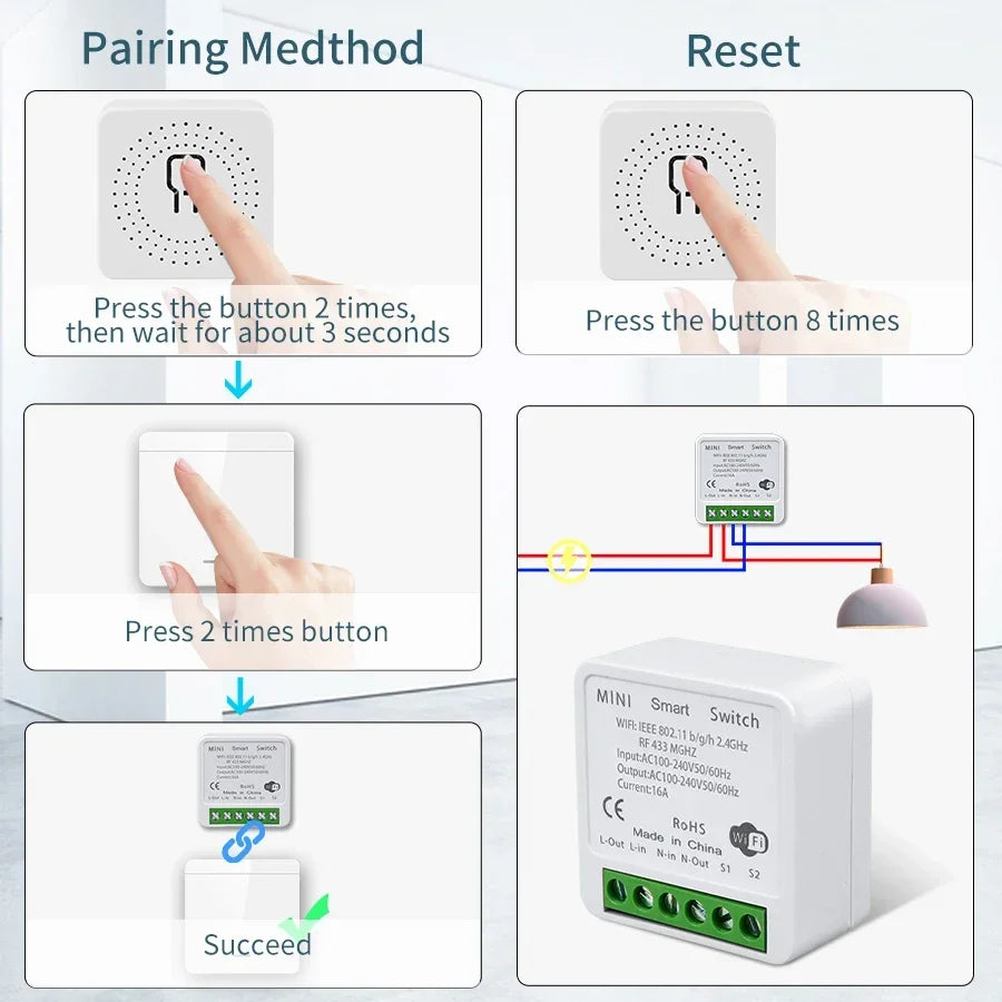 Wifi RF 433MHz Smart Switch Tuya Smart Life Remote Voice Control With Alexa Google Alice Wireless Wall Panel Switch Mini Module