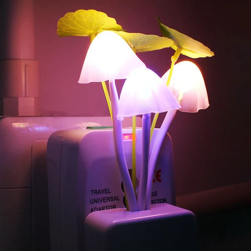 3 LED Wall Light-control Sensor Night Lights Induction Dream Fung Mushroom Lamps Home Bedroom Decorative 110V/220V EU US Plug