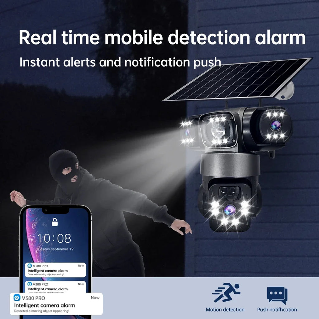 15MP IP Wifi Camera Wireless Solar Camera PTZ 3 Lens Outdoor Waterproof 10X Zoom Night Vision PIR Human Detect Security Camera