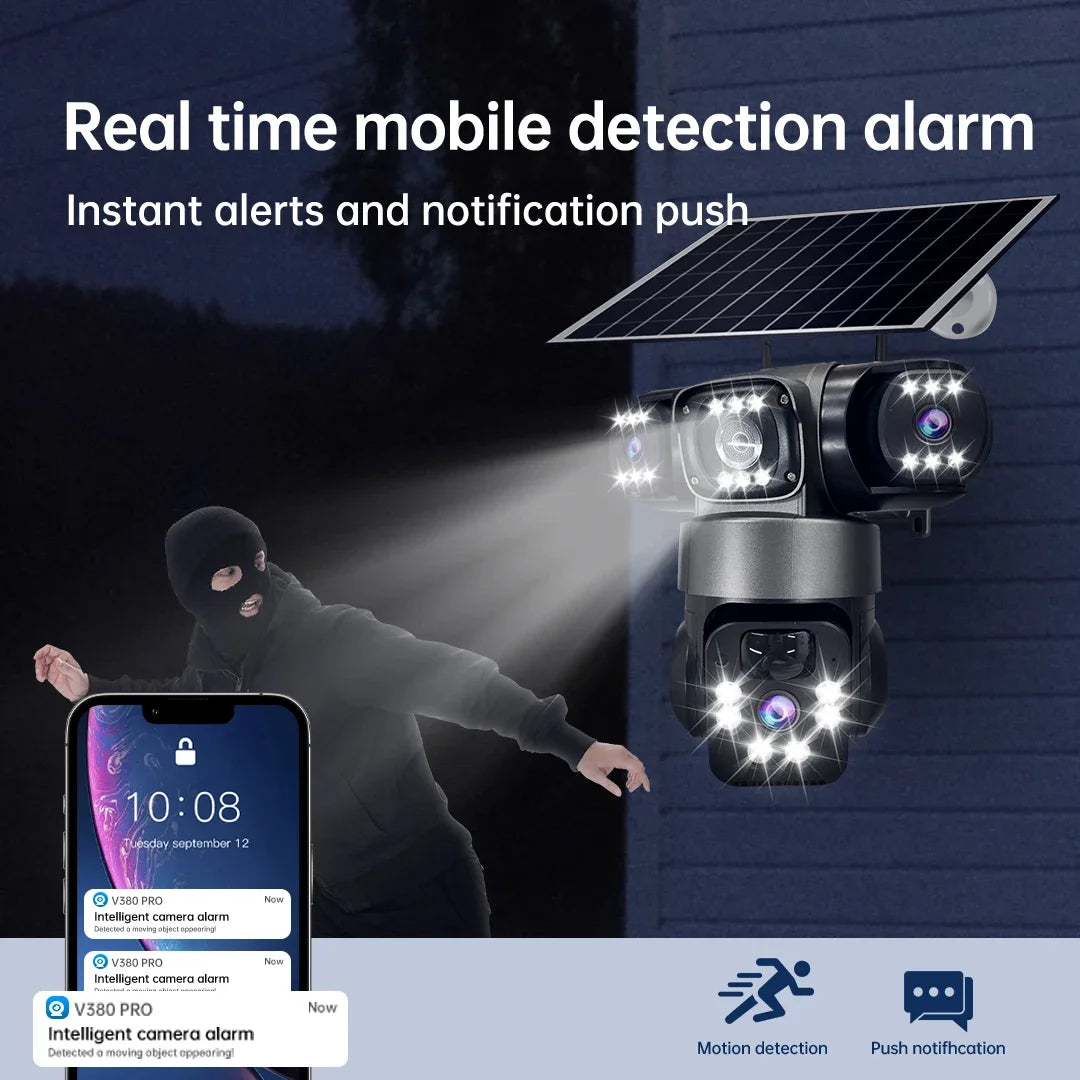15MP IP Wifi Camera Wireless Solar Camera PTZ 3 Lens Outdoor Waterproof 10X Zoom Night Vision PIR Human Detect Security Camera