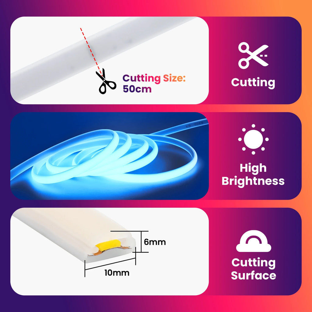 220V COB Led Strip EU Plug Warm White Red Blue Green Pink 288LEDs/m IP65 Waterproof Flexible Neon Light for Kitchen Room Garden