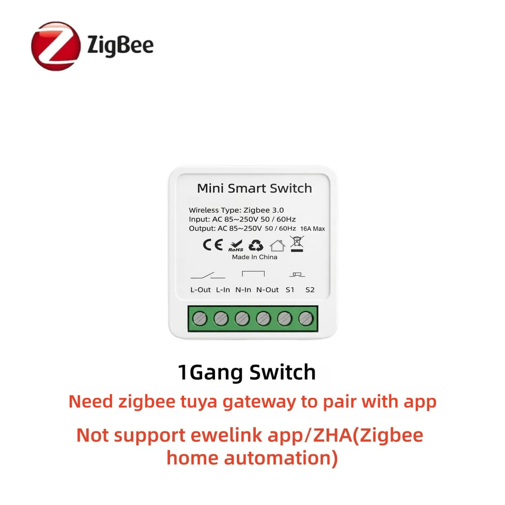 Zigbee Tuya Smart Switch Smart Life 10A/16A 1/2CH DIY Relay Breaker 2 Way Control For Alexa Google Home Assistant 2MQTT Gateway