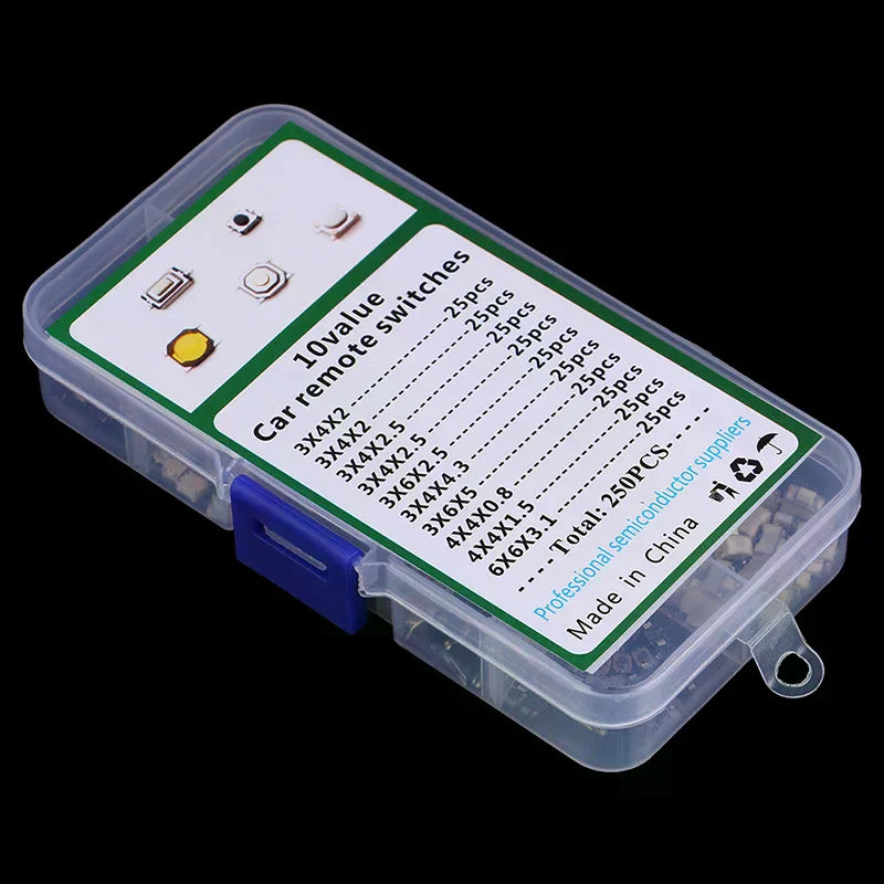 250Pcs/Box Car Remote Control Tablet Micro Momentary Keys Button 10 Model Tactile Push Button Switch Kit Touch Microswitch New