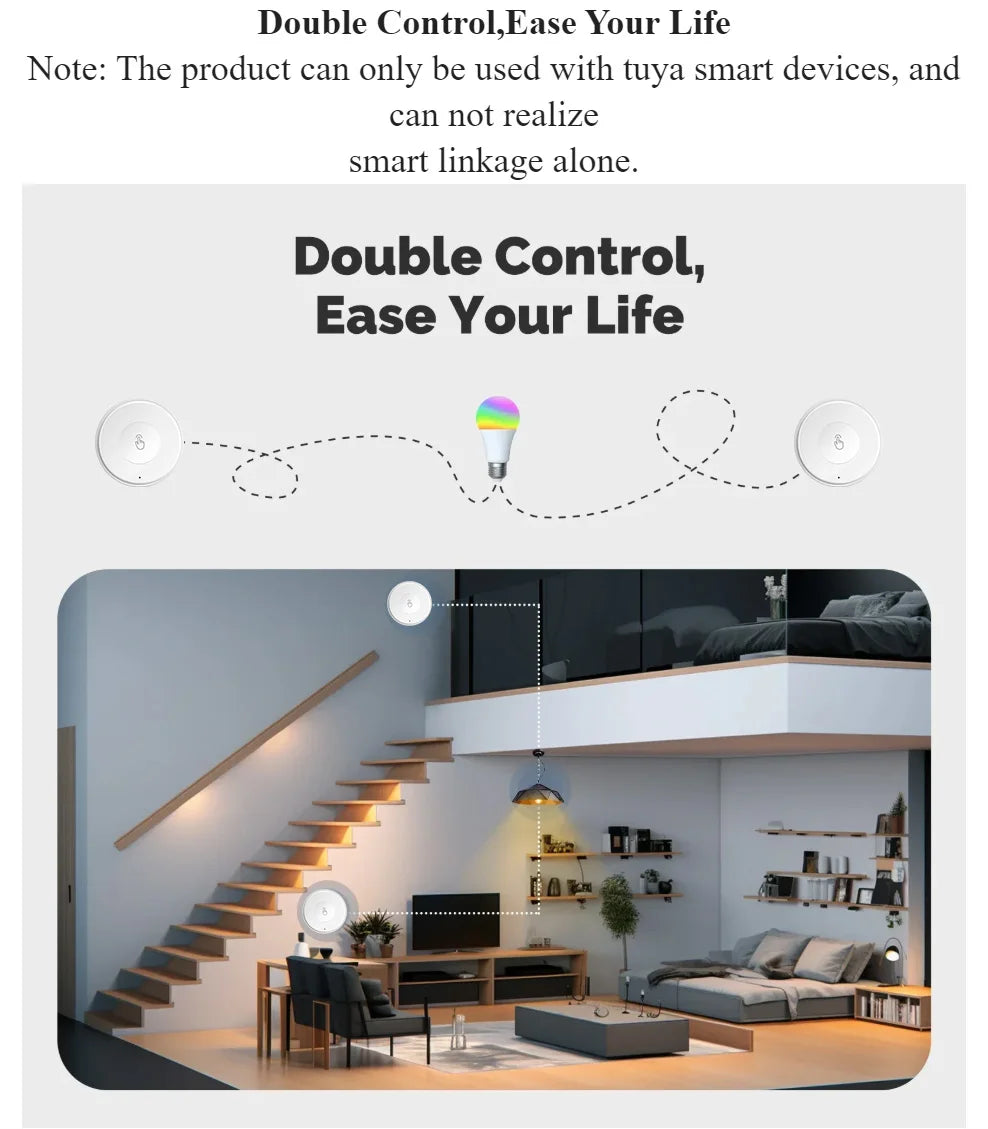 Smart Scene Switch Wireless Zigbee Tuya, Mini Remote Control for Smart Life, Create 3 Scenes, Perfect for Bedroom Kitchen