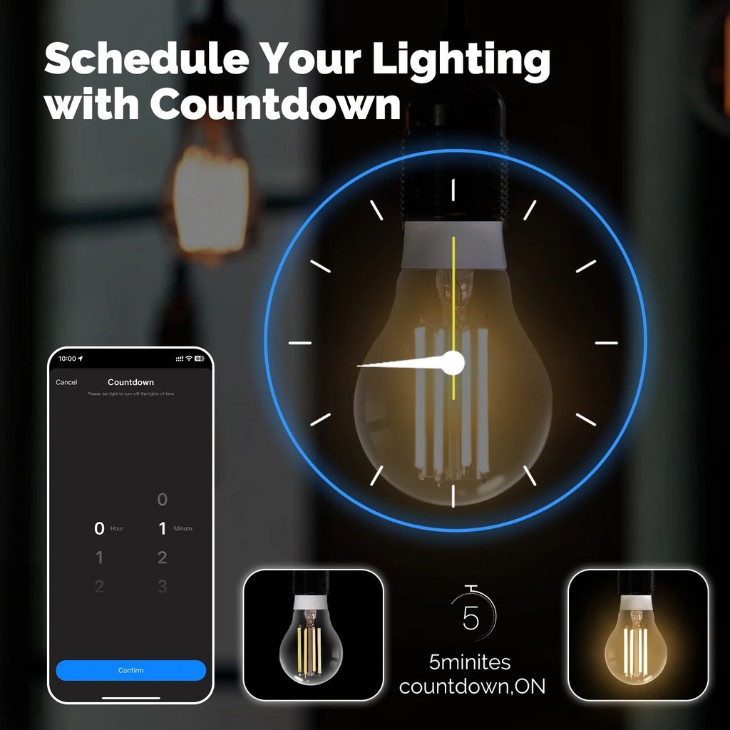 MOSE Tuya Matter WiFi Smart Filament Bulb E27 Energy Saving Light Dimmable APP Remote Control Alexa GoogleHome for Voice Control