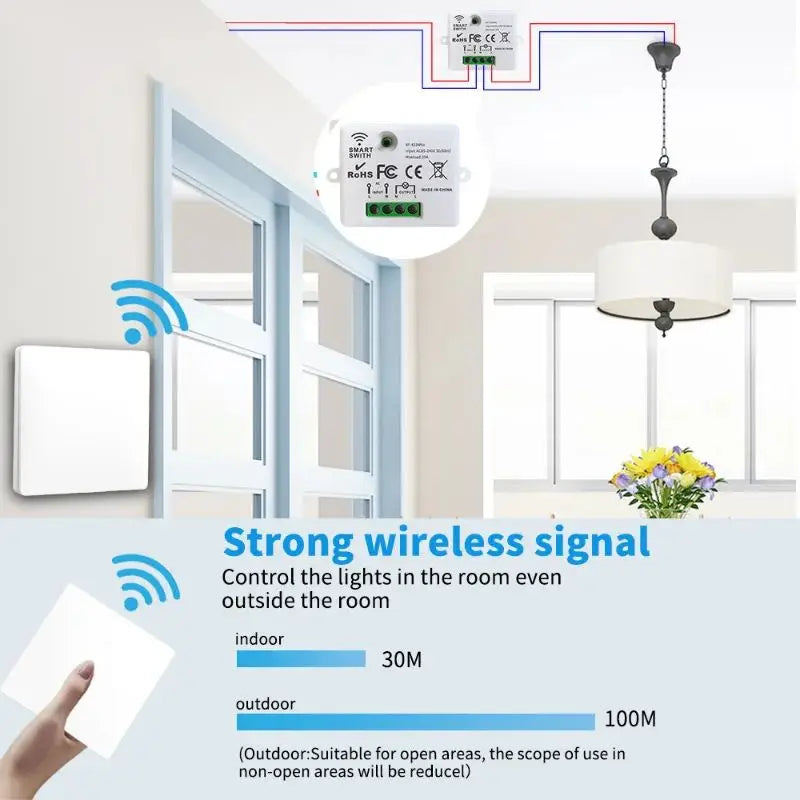 Self-powered 433Mhz Wireless Wall Switch Battery Required Remote Control Light Switch Waterproof 1 2 3Gang No Wiring