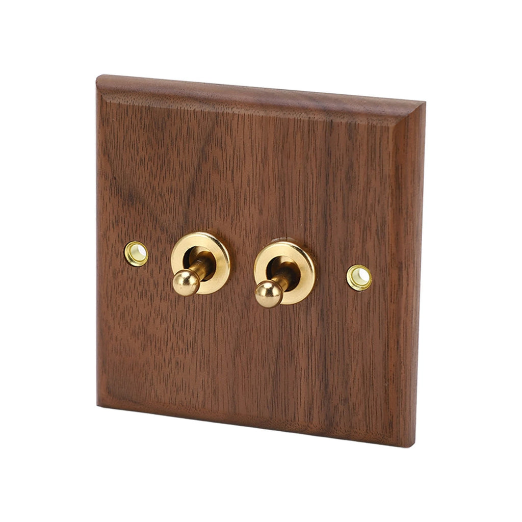 250V Single or Double Toggle Switch Retro Walnut Wood Wall Mount Panel with Brass Screw 50HZ