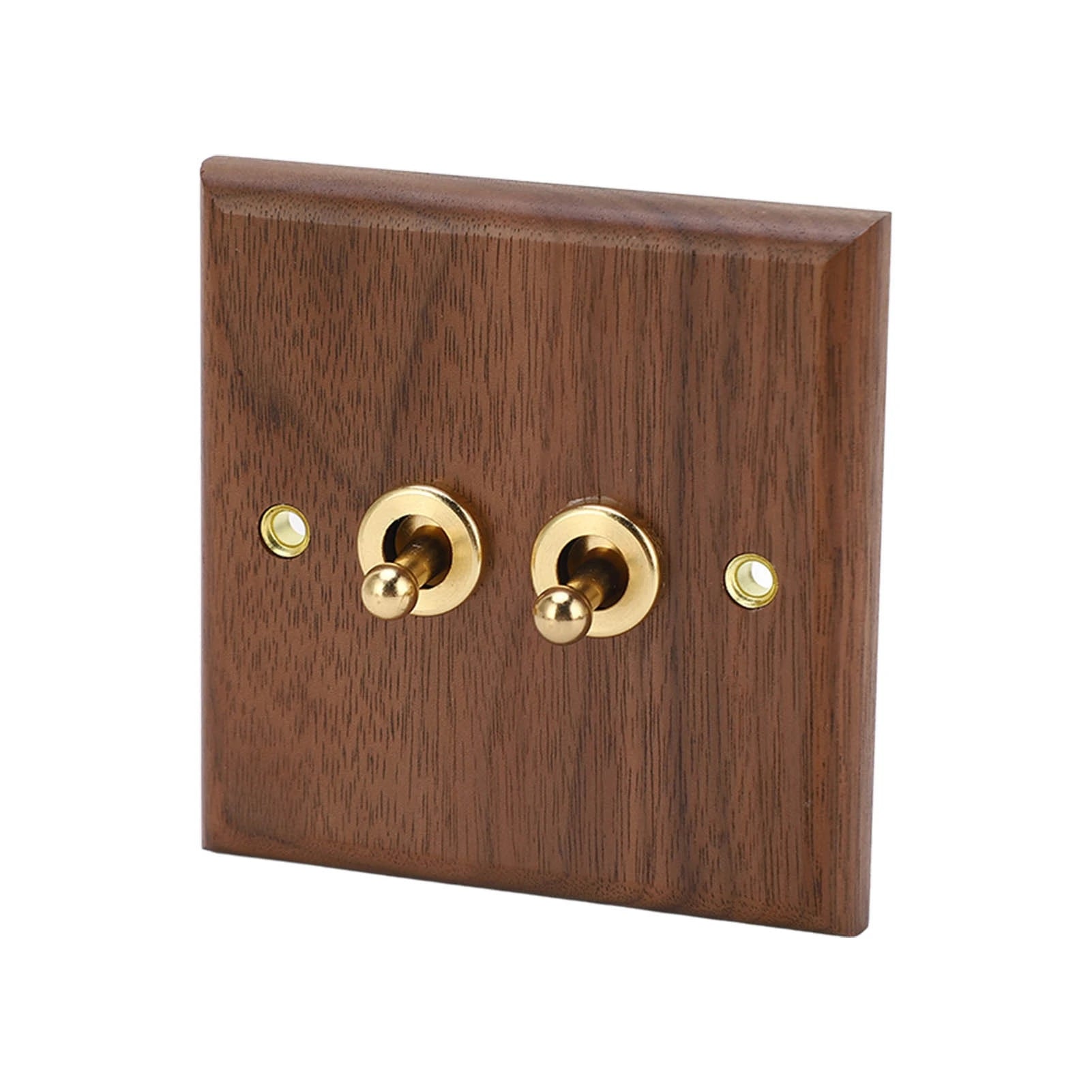 250V Single or Double Toggle Switch Retro Walnut Wood Wall Mount Panel with Brass Screw 50HZ