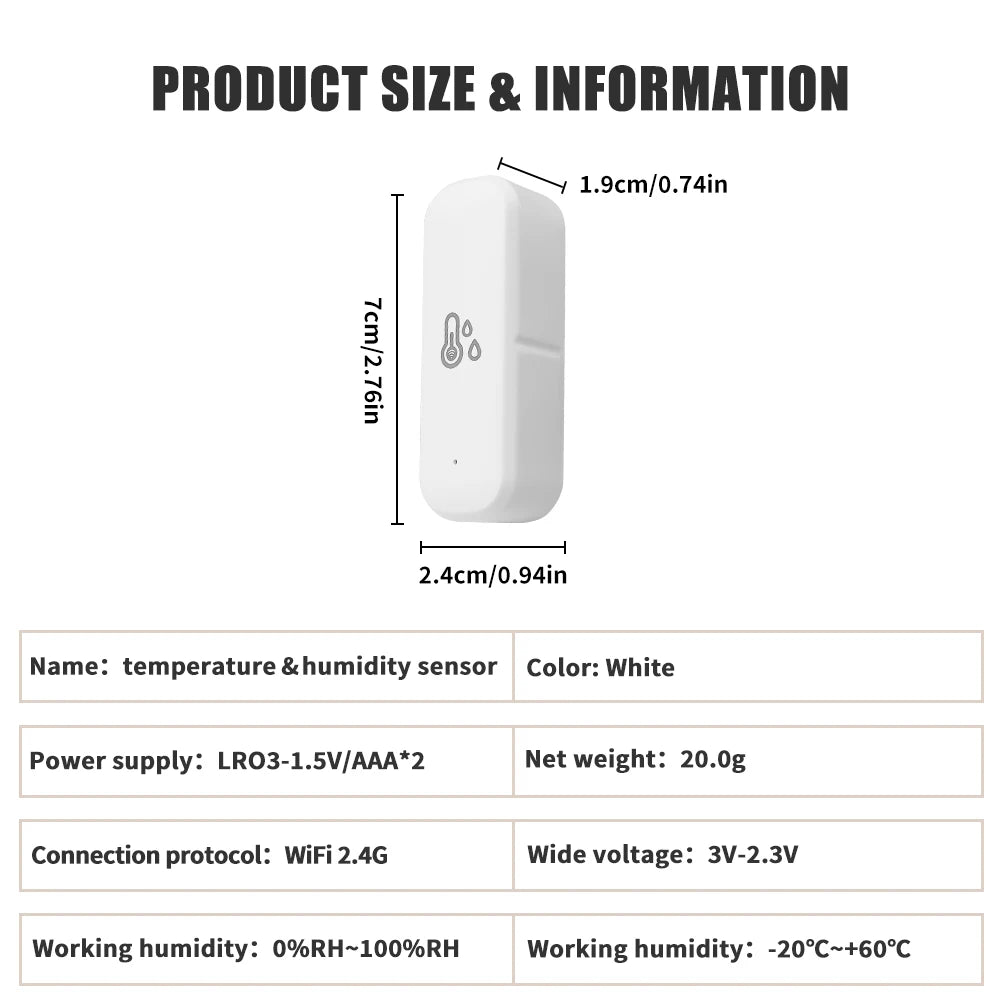 Tuya WiFi Temperature and Humidity Sensor Smart Life Monitoring Battery-Powered Home Automation Compatible with Alexa