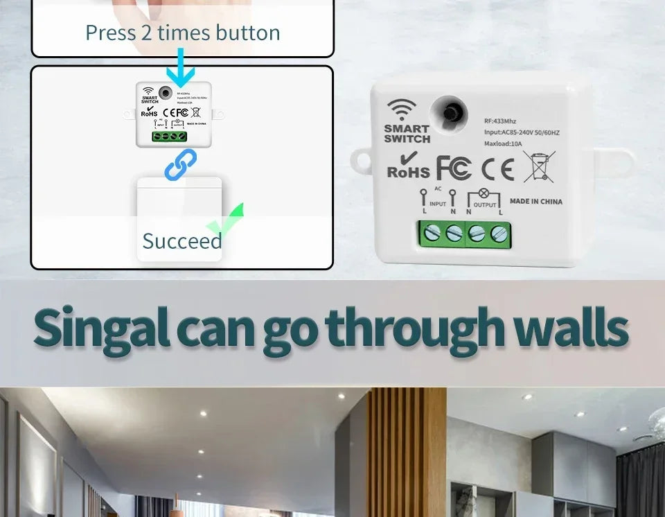 Wireless Wall Light Switch 433Mhz 1/2/3 Wall Light Panel Switch LED Interrupter Switch for Lighting 110V 220V Wireless Control