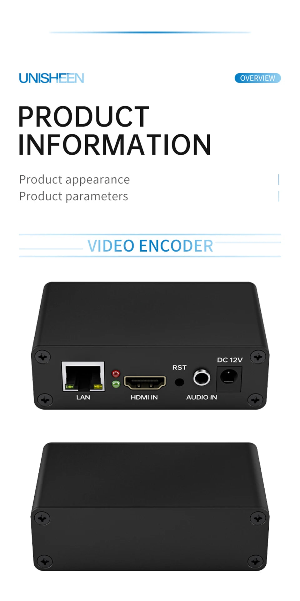 UNISHEEN BM1000H SRT RTMP RTMPS UDP WebRTC Icecast 1080p H.265 H.264 IPTV HDMI to IP HD Live Stream Video Encoder RTSP Onvif