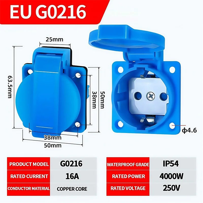 IP54 16A Outdoor Socket with Flip Cover | Euro/UK/BR Plug Waterproof for Garden & Industrial Use - Heavy Duty Explosion-Proof