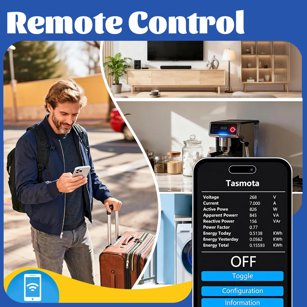 Tasmota UK Smart Plug 16A 20A with WiFi Power Energy Monitor App Remote Control Timer Schedule Voice Control for Alexa Google