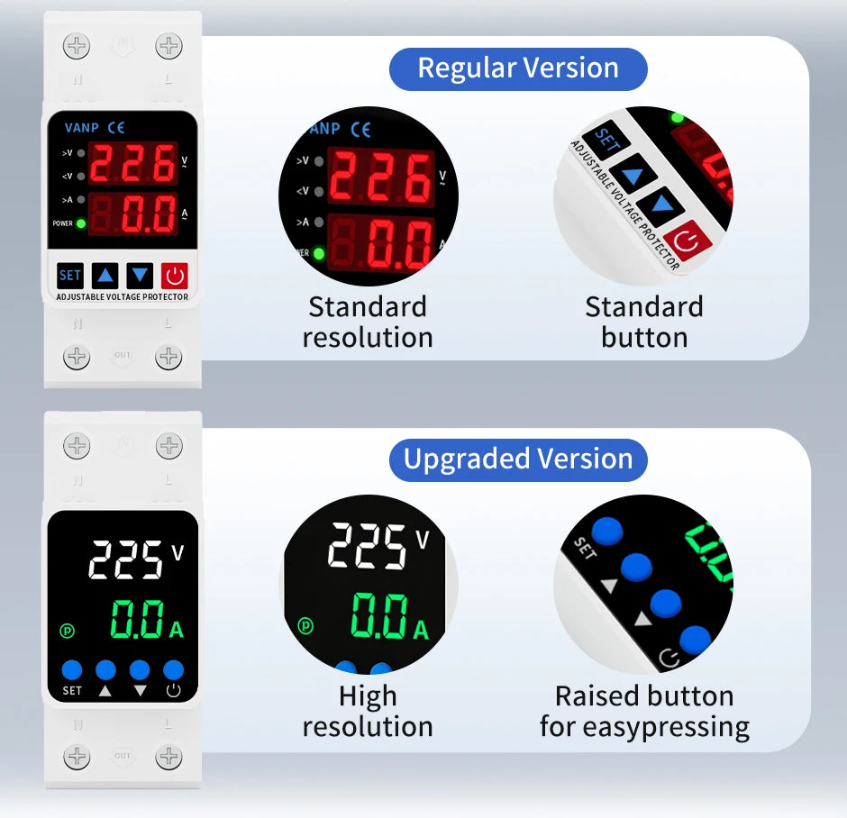 GTRIC Over Under Voltage Protector Adjustable Over Voltage 63A 220VAC Din Rail Under Voltage Protection Device Protector Relay
