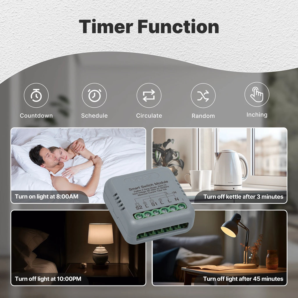 MOES Tuya WiFi Zigbee Mini DIY Smart Switch Module 1-4 Gang Timer Home Automation Compatible with Google Home Alexa
