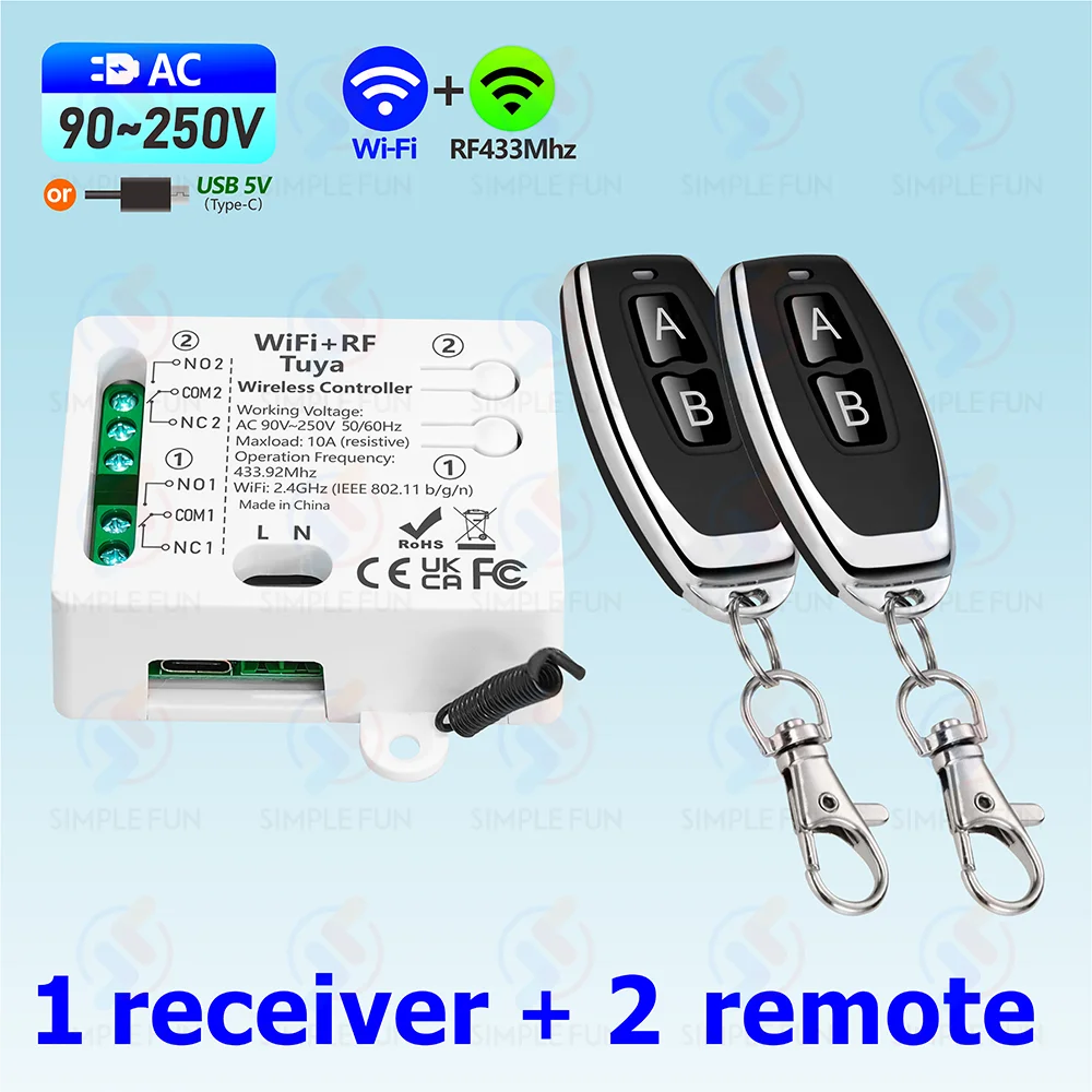 Tuya WiFi RF 433Mhz Smart Light Switch Motor Switch AC 110V 220V 230V 10A 2CH Support Alexa Google Home,for Lamp Garage Door