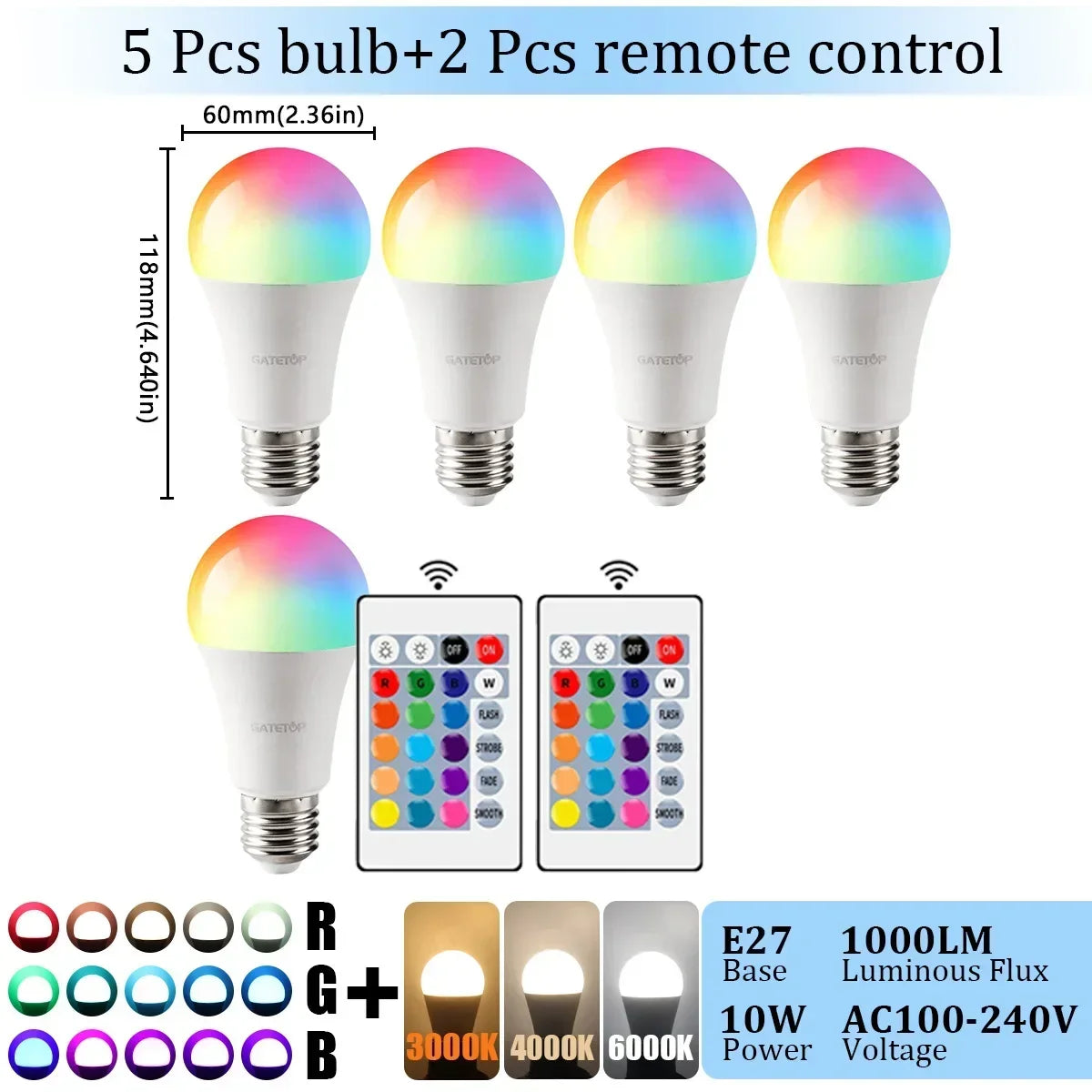 E27 Base RGB LED Bulb 24 Key Remote Control Dimmable 10W AC220V 110V Colorful Change For Bedroom Living Room Desk Lamp