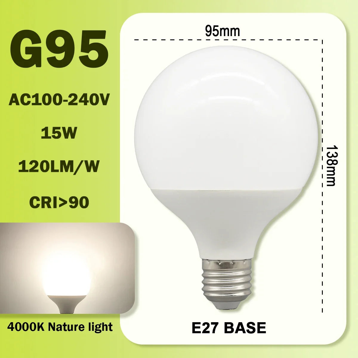 Energy Saving LED Bulb G80 G95 G120 Global Light Lamp E27 Bubble Ball Bulb 3PCS Pack RA90 White Warm White LED 110V 220V