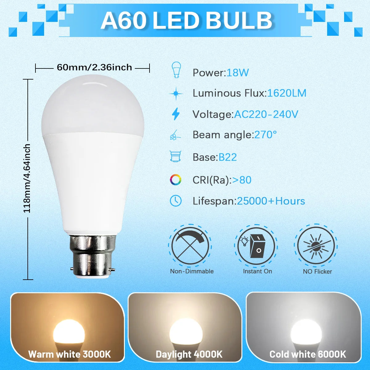 4PCS LED Bulb B22 Lamps 80-100LM/W 3W 8W 9W 12W 15W 18W 24W AC 220V 240V Lampada Light Bulbs LivingRoom Home Indoor LED Bombilla