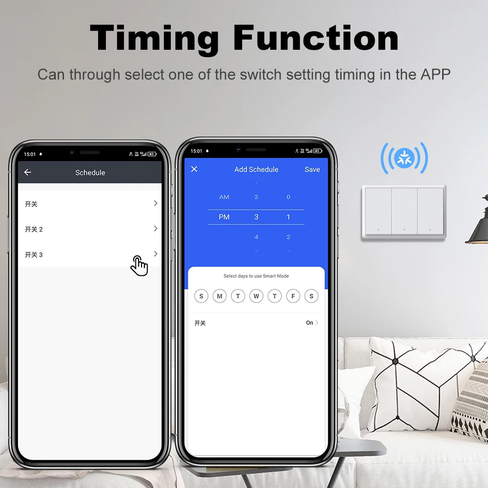 Smart Matter WIFI US Wall Light Switch Neutral Wire Optional 1-4 Gang Big Physical Push Button Voice Control Google Home Alexa