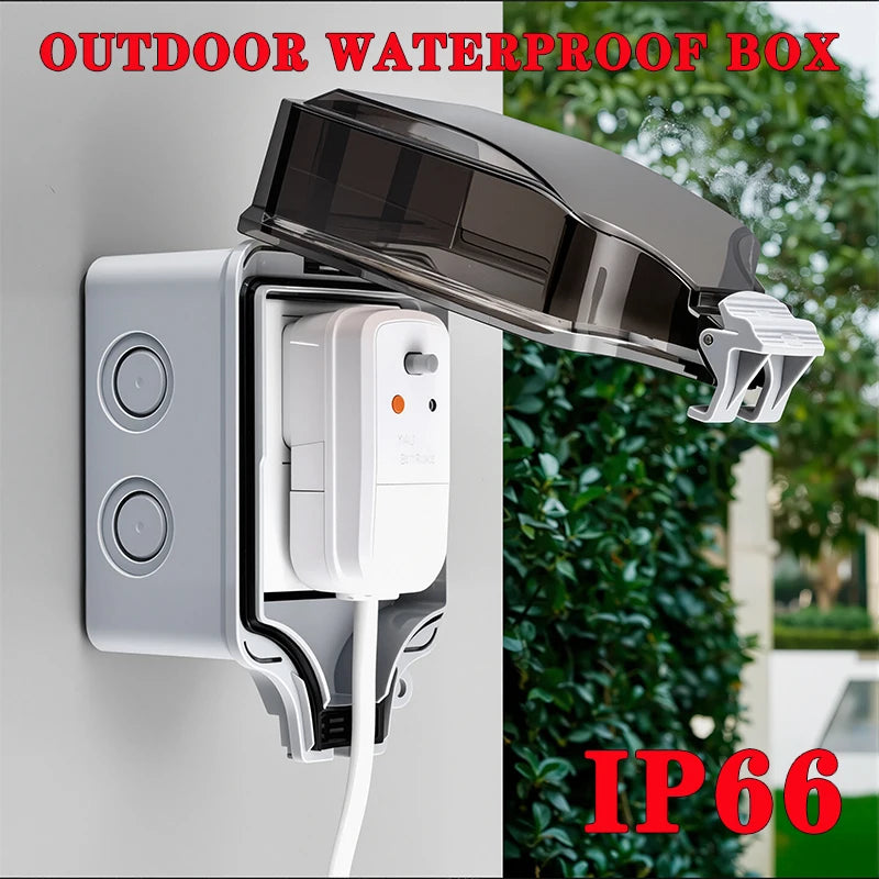 EU Socket IP66 Weather Dustproof Outdoor Plug Wall Socket Outlet Double Socket for Garden Garage Use Waterproof Box
