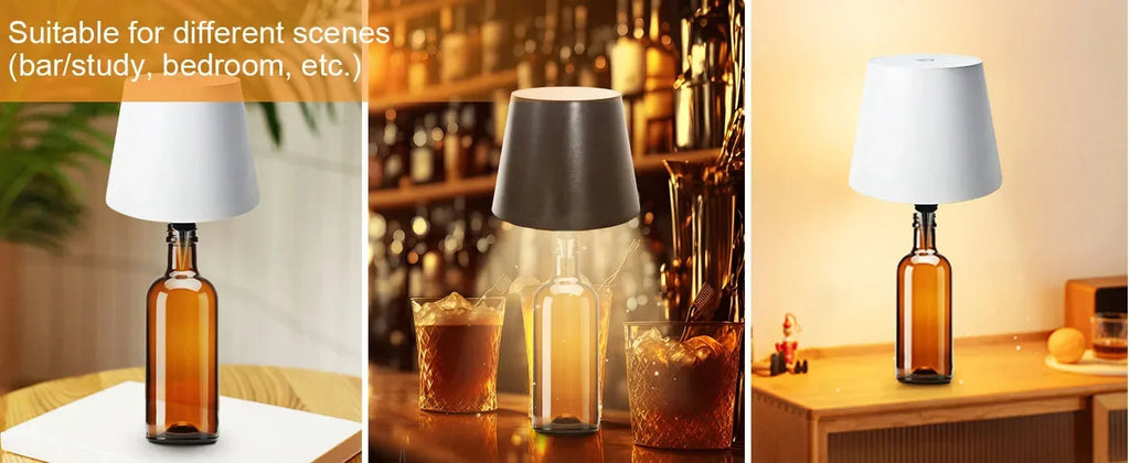 USB Charge Bottle Table Lamp Touch Control of 3 Colors and Stepless Dimming Night Lamp Suitable for Bar Wine Bottles Desk Lights