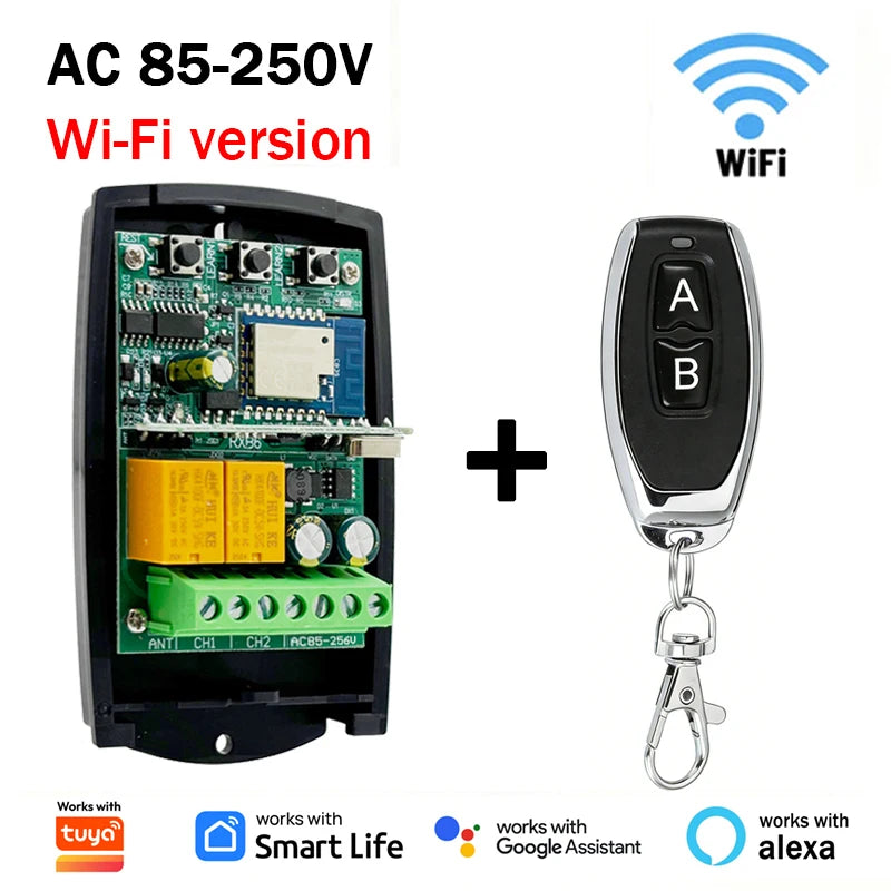 New Universal 433MHz WIFI Smart Switch Module 2CH 433.92MHz Garage Door Remote Control Receiver Gate Controller Works With Tuya