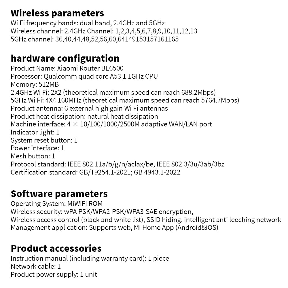 New Xiaomi Router BE6500 WiFi 7 6500M Full 2.5G Network Port 4-core Qualcomm Processor loT Smart Linkage Network Security Home -