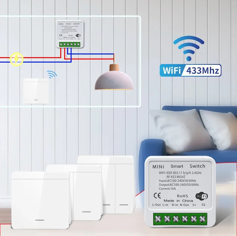 Wifi RF 433MHz Smart Switch Tuya Smart Life Remote Voice Control With Alexa Google Alice Wireless Wall Panel Switch Mini Module