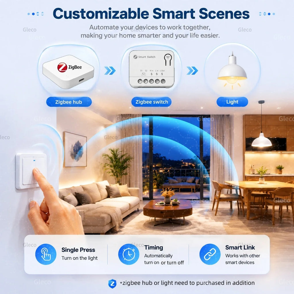Zigbee TUYA 1/2/3Gang Mini Smart Switch Module 10A/16A DIY Relay Switches Breaker Works With Alexa Google Home Assistant 2MQTT