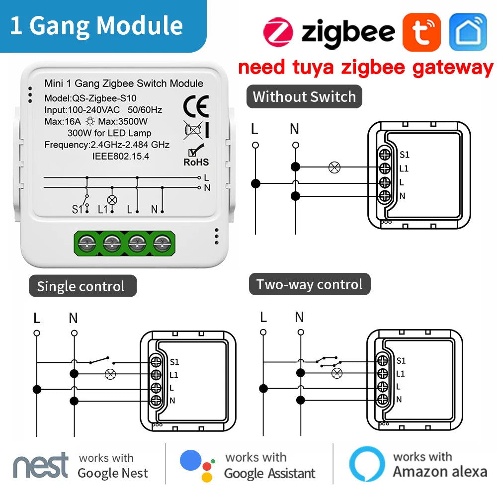 TNCE Tuya Switch Light Curtain Dimmer WIFI Zigbee, Smart DIY MINI Module, Roller Blinds Shutter Breaker, voice alexa google home
