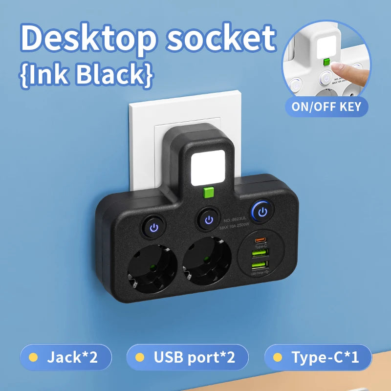 5-Sockets Electrical Socket EU Socket Plug Outlet No Extension Cord With or without it USB Type-C Ports Two specifications