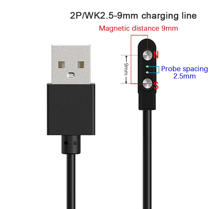 2 Pin Strong Magnetic USB Charge Cable Black/White Universal Smart Watch Charging Line Cord Rope Compatible With Various Devices
