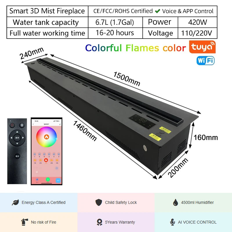 Smart Home 3D Atomized fireplace Decoration With Colorful Flame Decorative fire Mist Intelligent Electric Water Vapor fireplace