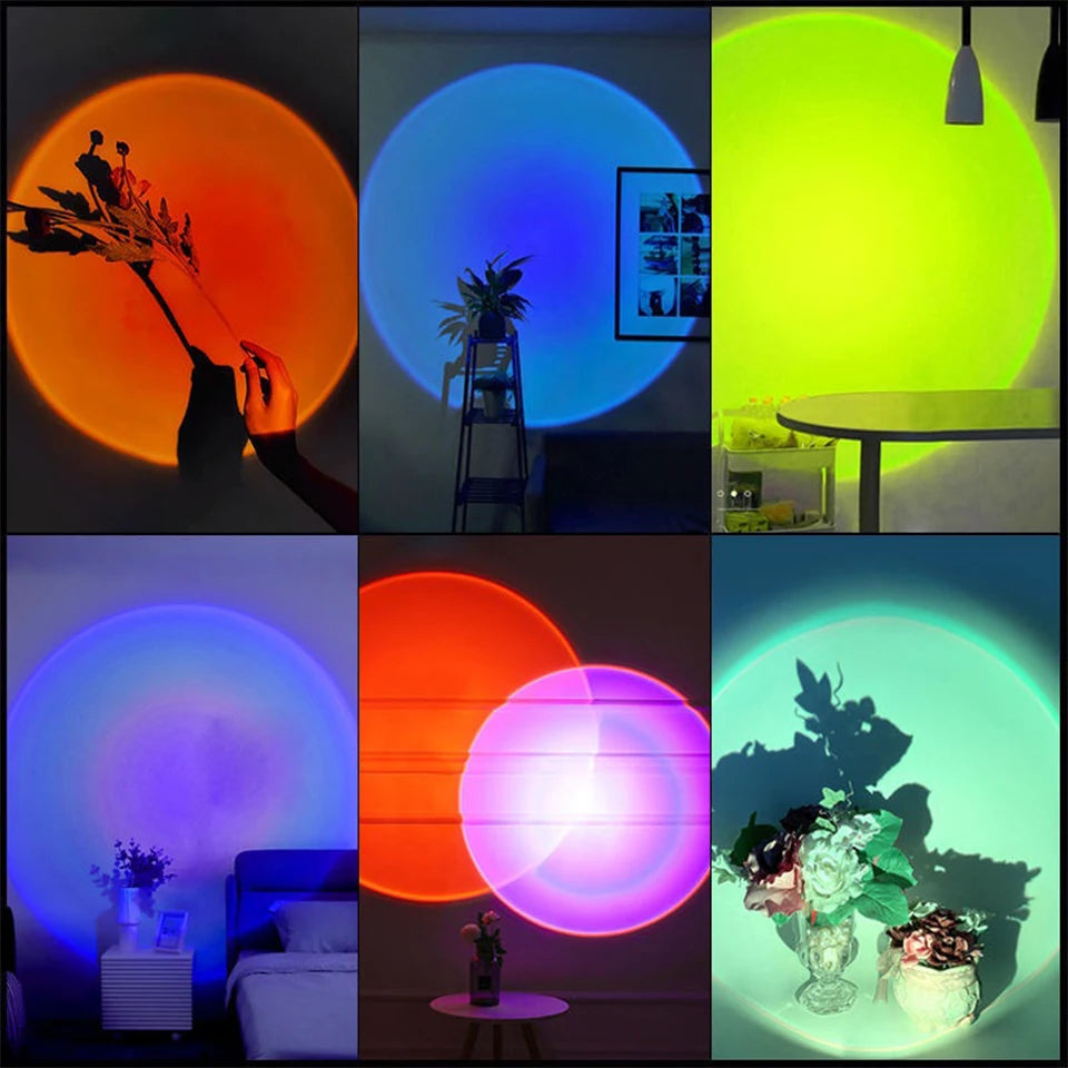 LED Sunset Lamp USB Rainbow Neon Night Light Projector Lamp Room Phone Self Photography Atmosphere Light Bedroom Wall Decor Gift