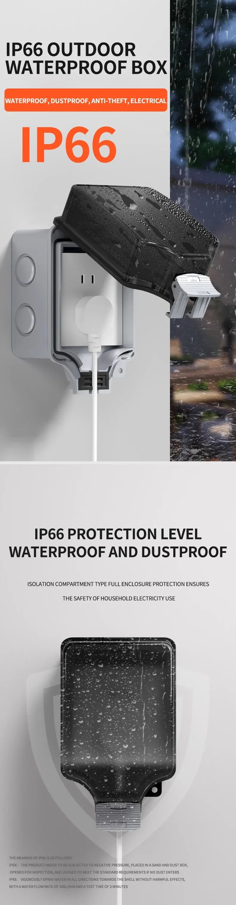 IP66 Outdoor Socket 220V EU Sockets with Switch Waterproof Double Plug for Garden Courtyard Use Waterproof Socket Box