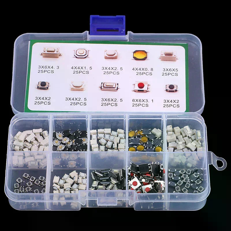 250Pcs/Box Car Remote Control Tablet Micro Momentary Keys Button 10 Model Tactile Push Button Switch Kit Touch Microswitch New
