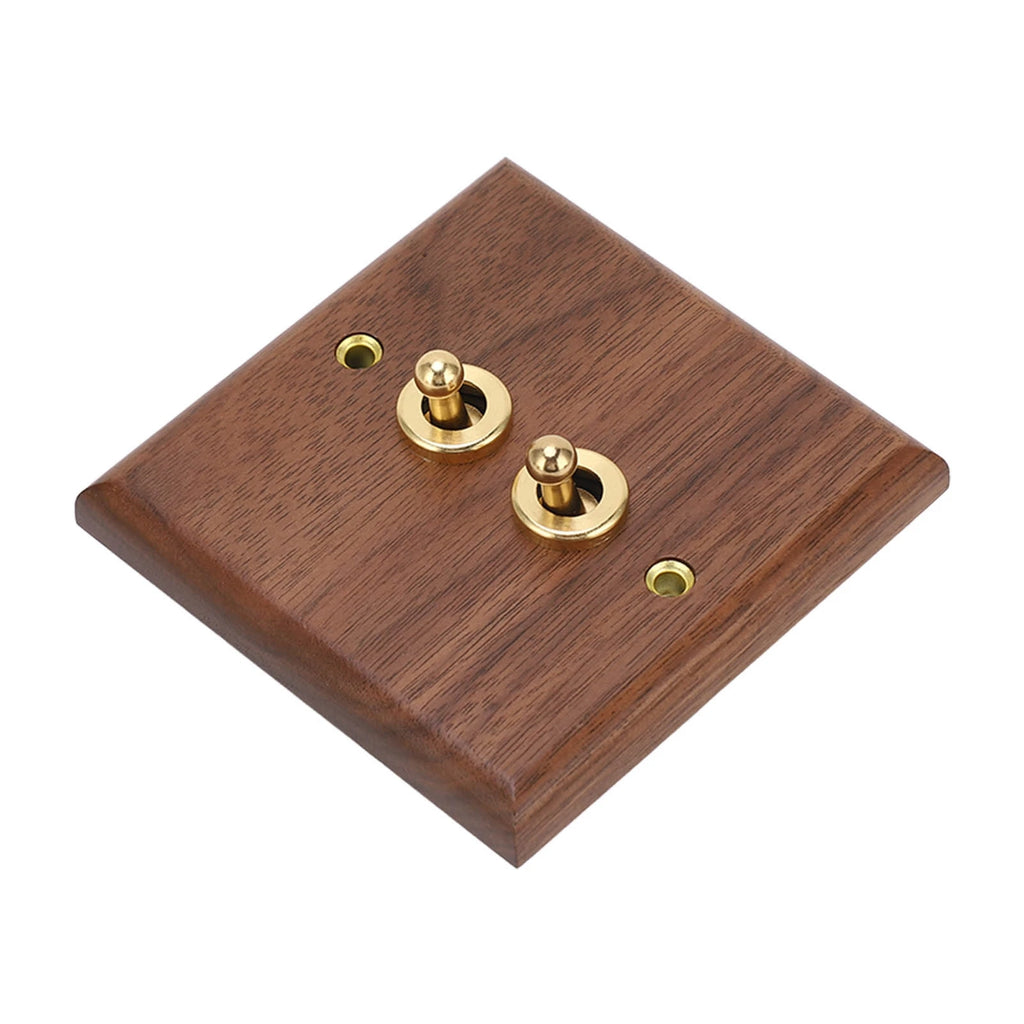 250V Single or Double Toggle Switch Retro Walnut Wood Wall Mount Panel with Brass Screw 50HZ