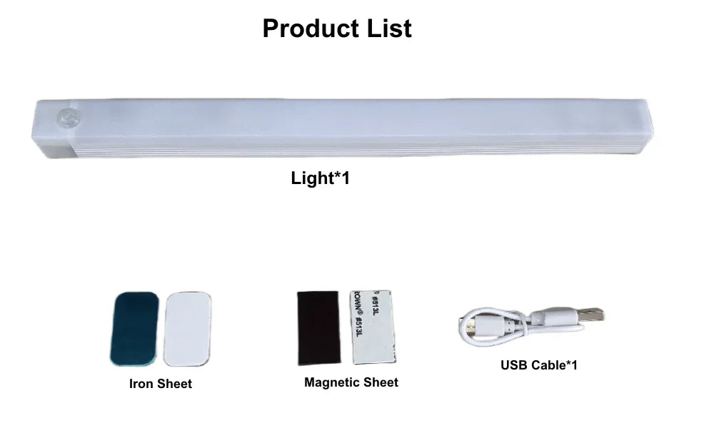LED Motion Sensor Strip Light Wireless Sensor Night Light USB Rechargeable Detector Light Wall Lamp Kitchen Cabinet and Storage