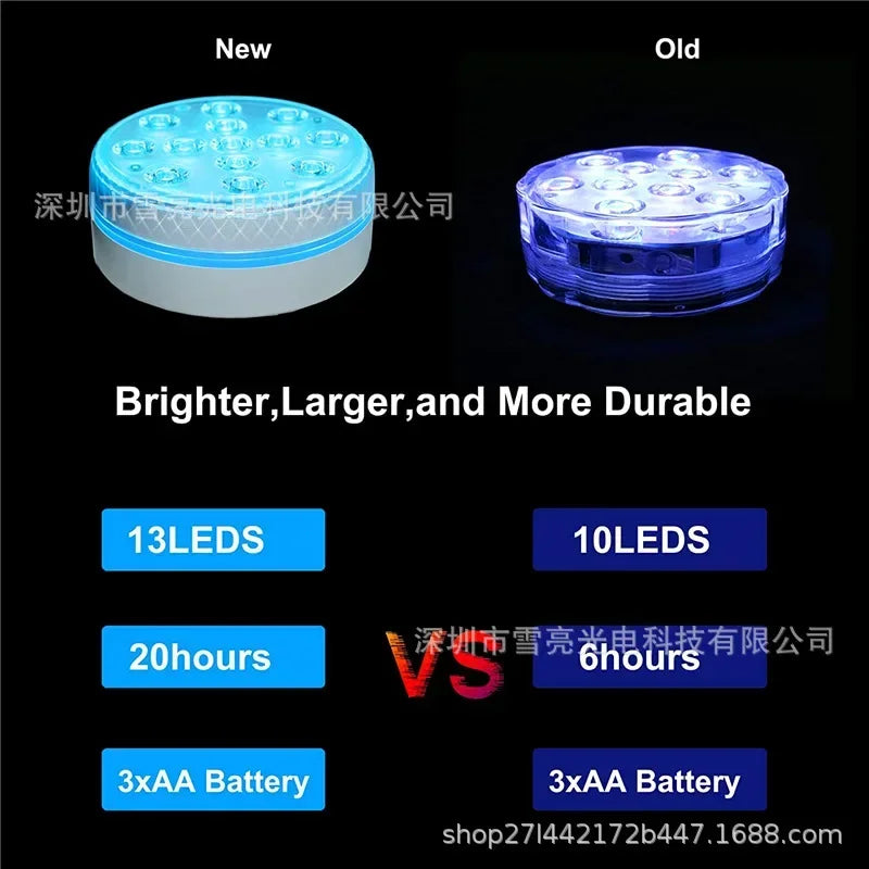 Updated IP68 RGB Submersible 13LED Underwater Light with Remote Control Underwater Pool Light Bright Lamp for Pond/Pool/Aquarium