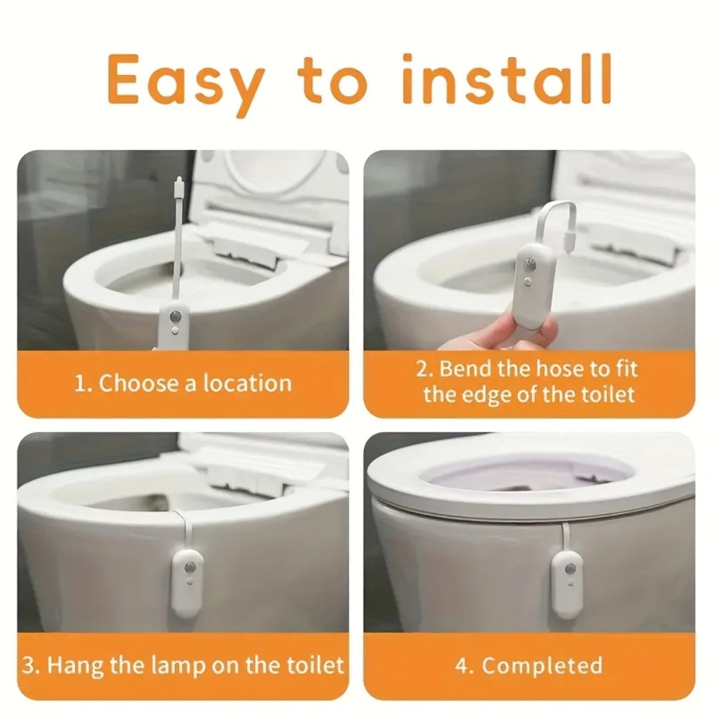 RGB Motion Sensor LED Toilet Light, Multi-Color Adjustable Bathroom Night Light, USB Charging, Easy to Install, Suitable for Bat