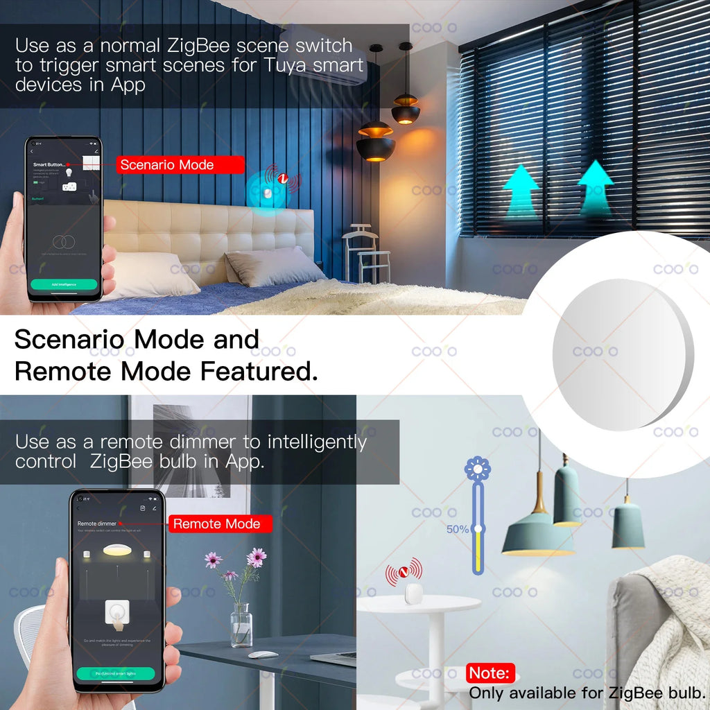 Tuya ZigBee Button Scene Switch Push Button Intelligent Linkage with Smart Device Automation Scenario Controller Battery Powered